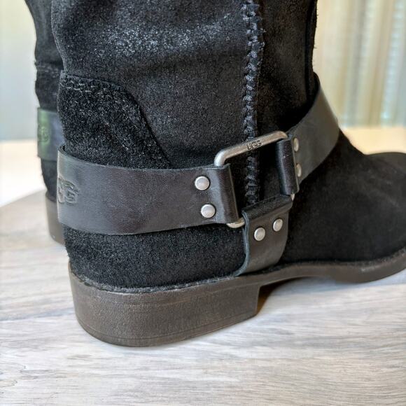 UGG Women's Dree Black Leather Harness Tall Moto Riding Boots US Size 9 - Picture 7 of 11